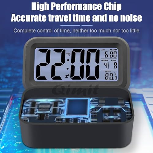 QIMIT Digital Alarm Clock Table Clock for Students, Home, Office, Corporate with Automatic Sensor, Date & Temperature (Black Rectangle Clock) - Image 5