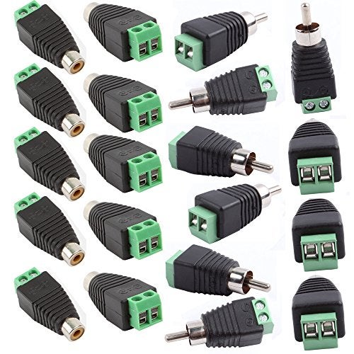 exgoofit Phono RCA Screws Male Female Plug to AV Screw Terminal Audio/Video Connector Adapter (10 Male +10 Female Connector) - Image 1
