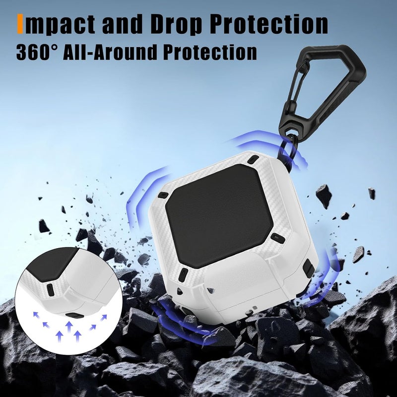 Anlinser Compatible with Samsung Galaxy Buds 4 Pro Case/Galaxy Buds 4 Case, Carbon Fiber Texture Design Cover with Phone Stand, White - Image 2