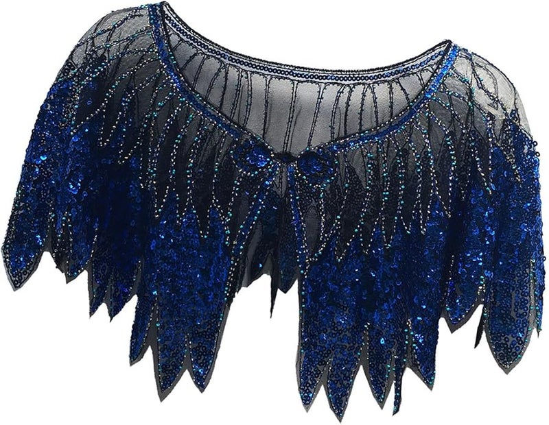 Multi Color 1920s Sequined Shawl Wrap Glittering Evening Cape for Wedding Party - Image 2