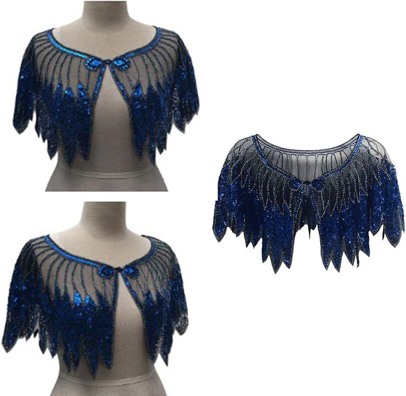 Multi Color 1920s Sequined Shawl Wrap Glittering Evening Cape for Wedding Party - Image 3