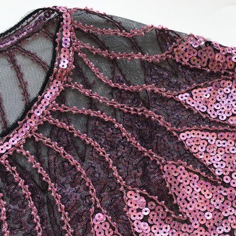 Multi Color 1920s Sequined Shawl Wrap Glittering Evening Cape for Wedding Party - Image 5