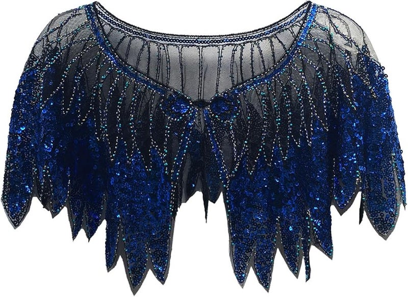 Multi Color 1920s Sequined Shawl Wrap Glittering Evening Cape for Wedding Party - Image 4