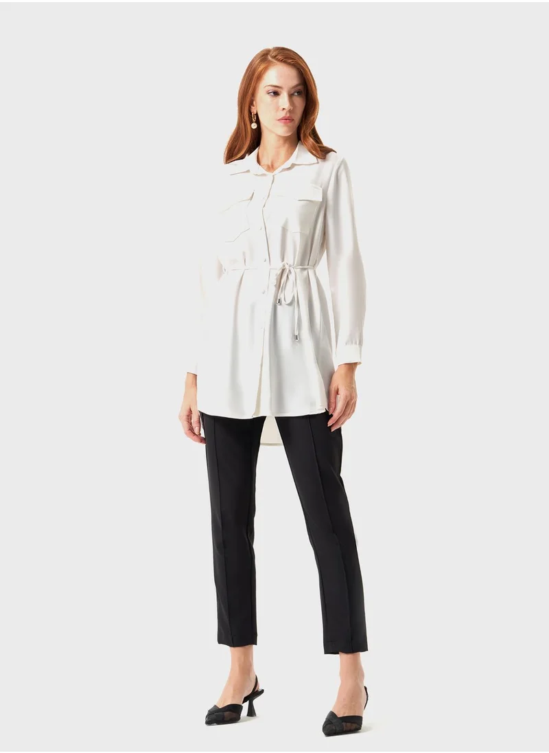 MIZALLE Button Down Tie Detail Shirt