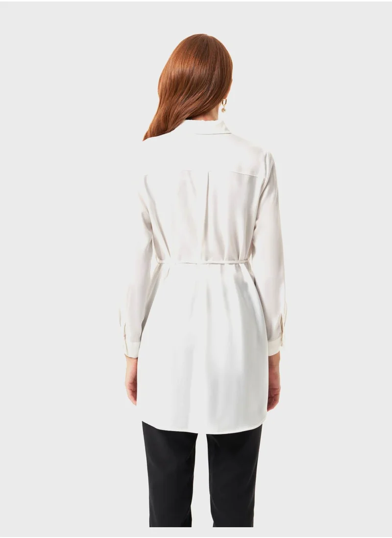 MIZALLE Button Down Tie Detail Shirt