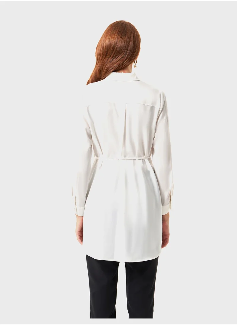 MIZALLE Button Down Tie Detail Shirt
