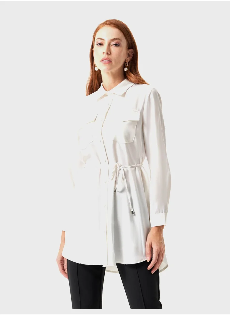MIZALLE Button Down Tie Detail Shirt