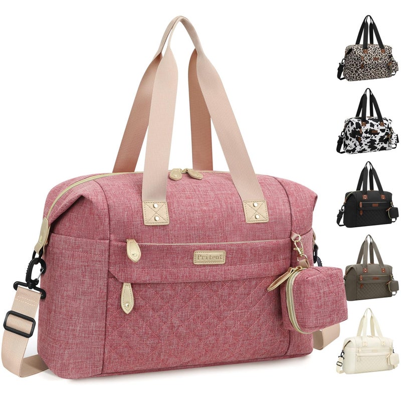 Pritent Diaper Tote Baby Bags with Pacifier Case Shoulder Straps Stroller Clips Waterproof Mommy Bag Medium Pink - Image 2