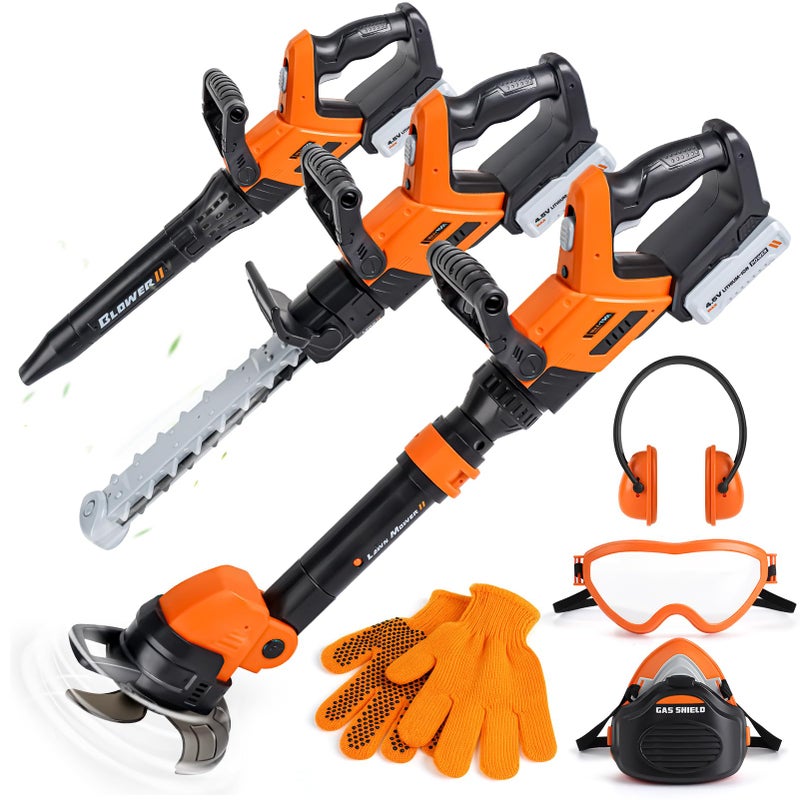 Vanplay 3in1 Kids Yard Tools Kids Weed Wacker Toy Kids Leaf Blower Chainsaw Kids Garden Tools with Safety Equipment Realistic Lights Sounds Pretend Play Outdoor Indoor Toys - Image 3