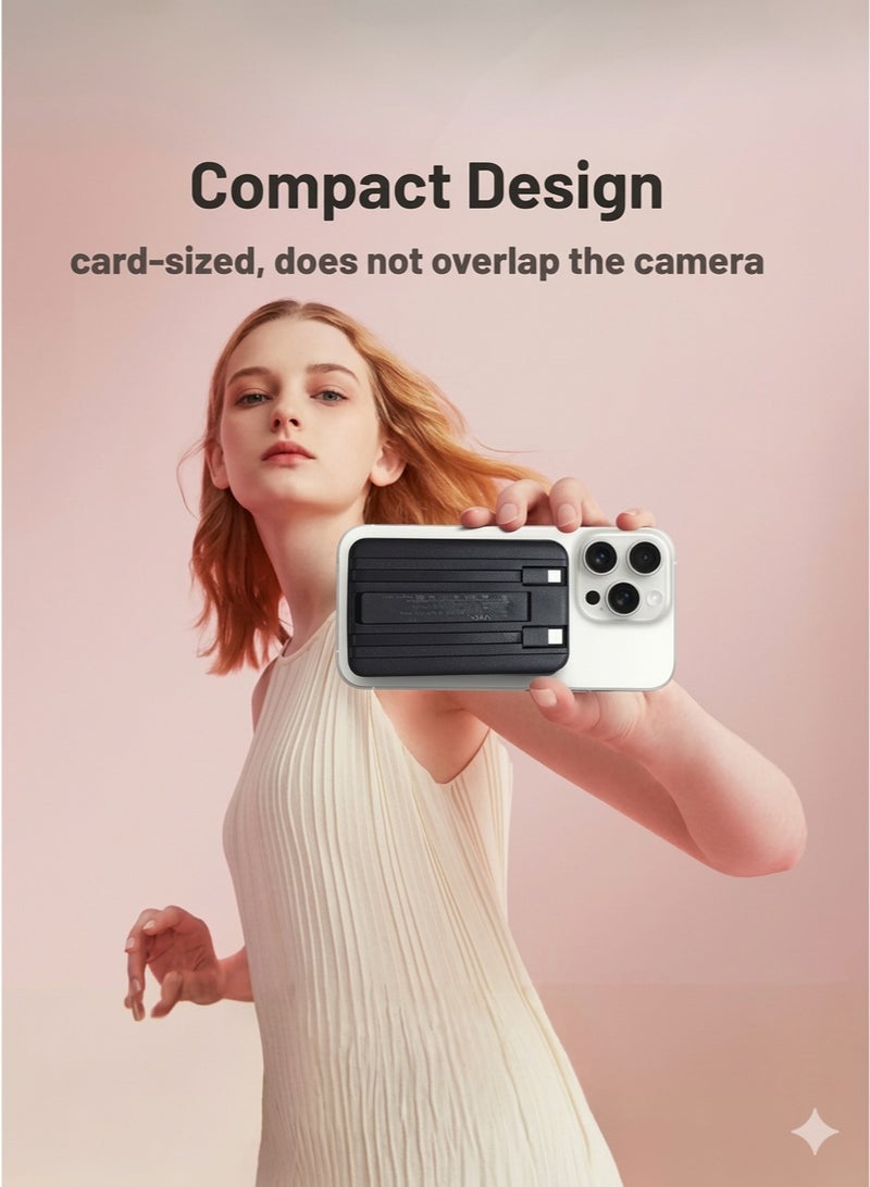 LEVINO MagSafe Power Bank 10000mAh with Foldable Stand | Dual Type-C & 1 USB Ports | Includes Type-C & Lightning Cables | LED Indicator | Fast Charging for iPhone 15/14/13/12 Series, Samsung Galaxy, Google Pixel & More | Black - Image 2