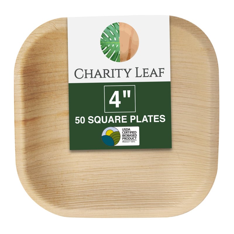 Charity Leaf Disposable Palm Leaf 4"" Square Plates (50 pieces) Bamboo Like Serving Platters  Disposable Boards  Eco-Friendly Dinnerware For Weddings  Catering  Events - Image 1