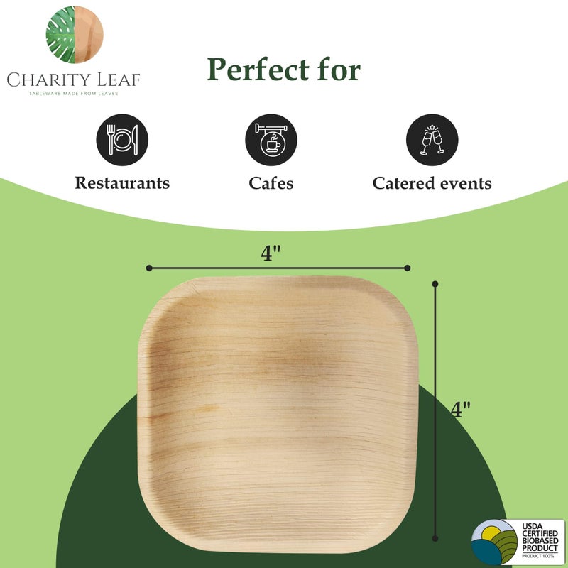 Charity Leaf Disposable Palm Leaf 4"" Square Plates (50 pieces) Bamboo Like Serving Platters  Disposable Boards  Eco-Friendly Dinnerware For Weddings  Catering  Events - Image 3
