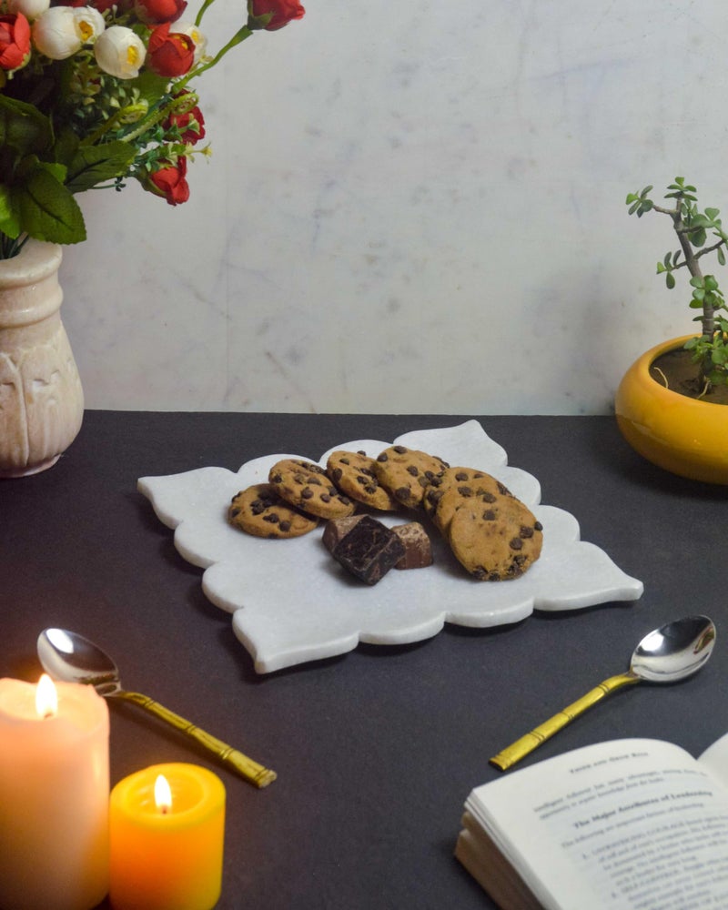 MARBIQUE Handcrafted Indian Marble Tray - Bathroom Vanity Tray, Jewelry Organizer, Decorative Serving Tray for Tea & Coffee | Home Décor & Storage | Elegant Housewarming & Wedding Gift 25 × 25 cm - Image 3