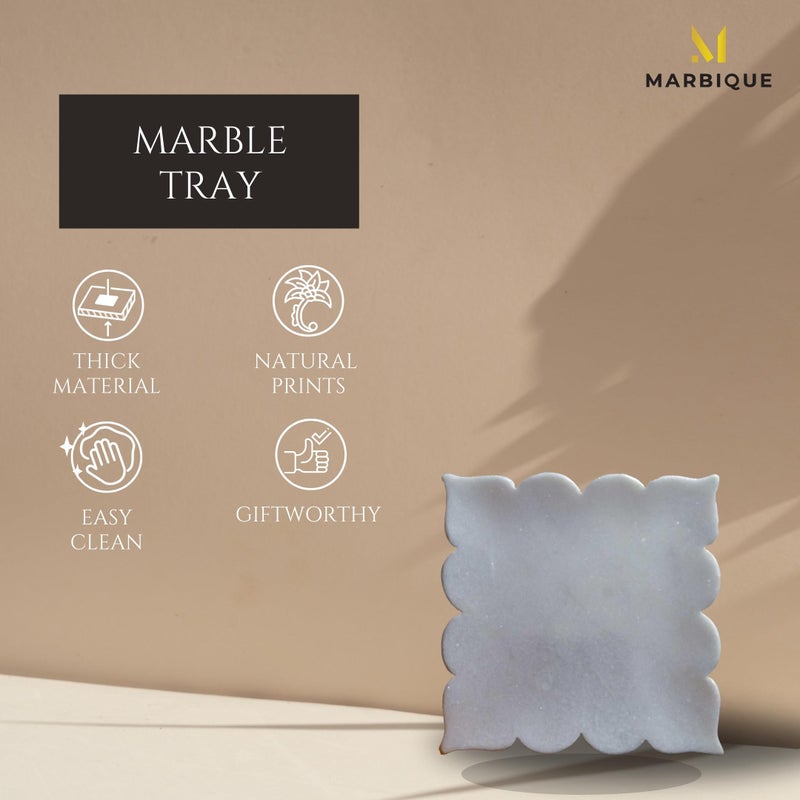 MARBIQUE Handcrafted Indian Marble Tray - Bathroom Vanity Tray, Jewelry Organizer, Decorative Serving Tray for Tea & Coffee | Home Décor & Storage | Elegant Housewarming & Wedding Gift 25 × 25 cm - Image 5