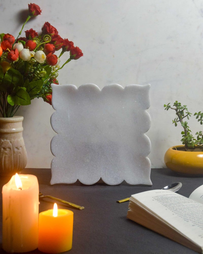 MARBIQUE Handcrafted Indian Marble Tray - Bathroom Vanity Tray, Jewelry Organizer, Decorative Serving Tray for Tea & Coffee | Home Décor & Storage | Elegant Housewarming & Wedding Gift 25 × 25 cm - Image 1