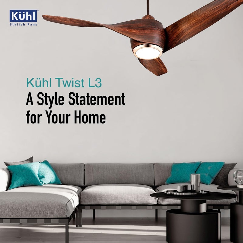 KUHL KUHL Twist L3 1320 mm 65 Power Saving BLDC Ceiling Fan BEE 5 Star Rated ISI Marked High Air Flow 5YearWarranty on Motor By Brand Free Installation IoT Operate via Mobile Alexa Teak - Image 2