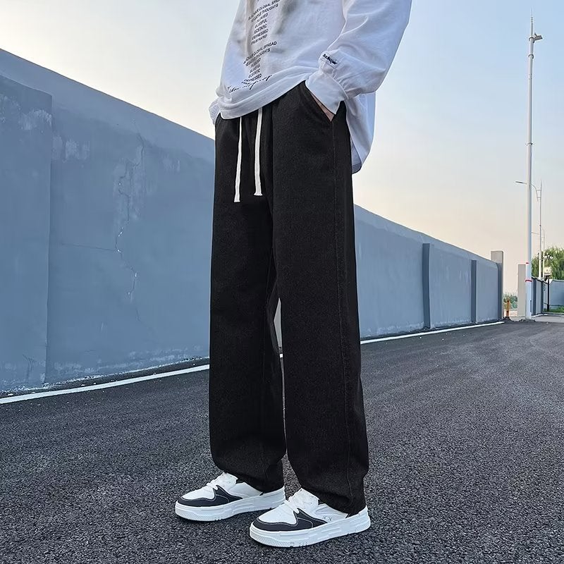 Vintage Jeans Men'S Winter Straight Loose Fleece-Lined Thick Wide Leg American High Street Fashion Long Pants For Boys - Image 1