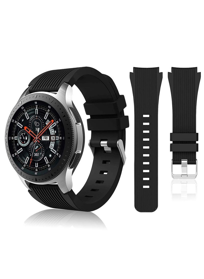 Band Compatible for Samsung Galaxy Watch 3 45mm/Galaxy Watch 46mm Bands/Gear S3 Frontier 22mm Smart Watch Band Silicone Casual Straps Accessories for Women Men (Black) - Image 1