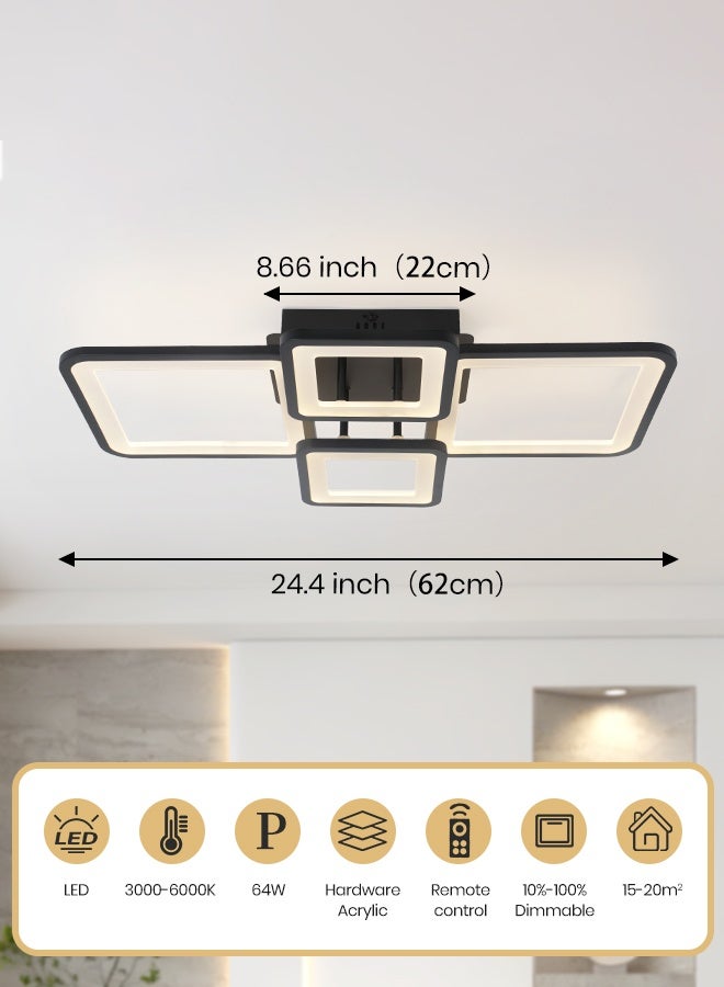 YATAI LIGHTING 4-Square 62cm Rectangular LED Ceiling Light, 64W Dimmable Modern Fixture with Remote, Adjustable 3000K–6000K Color, for Bedroom, Living Room, Dining - Image 3