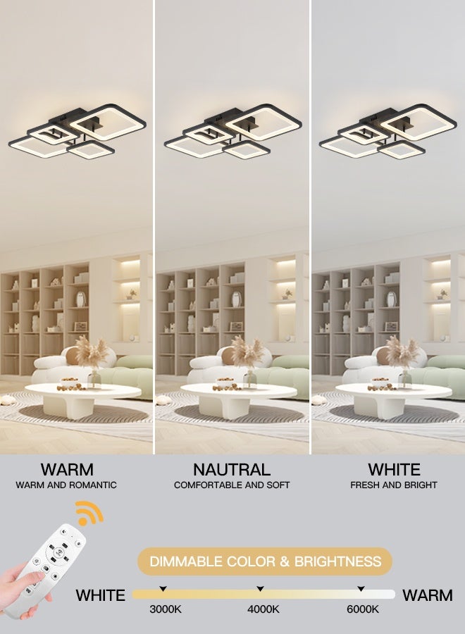 YATAI LIGHTING 4-Square 62cm Rectangular LED Ceiling Light, 64W Dimmable Modern Fixture with Remote, Adjustable 3000K–6000K Color, for Bedroom, Living Room, Dining - Image 2