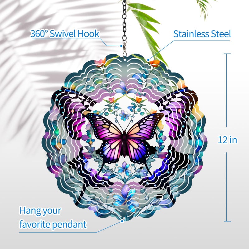 Cawalap Wind Spinners Outdoor Butterfly -Birthday Gifts for Women Mom, Hanging Wind Sculptures Wind Spinners, 12 inch 3D Wind Spinner for Garden Decor for Outside, Garden, Patio, Yard - Image 4