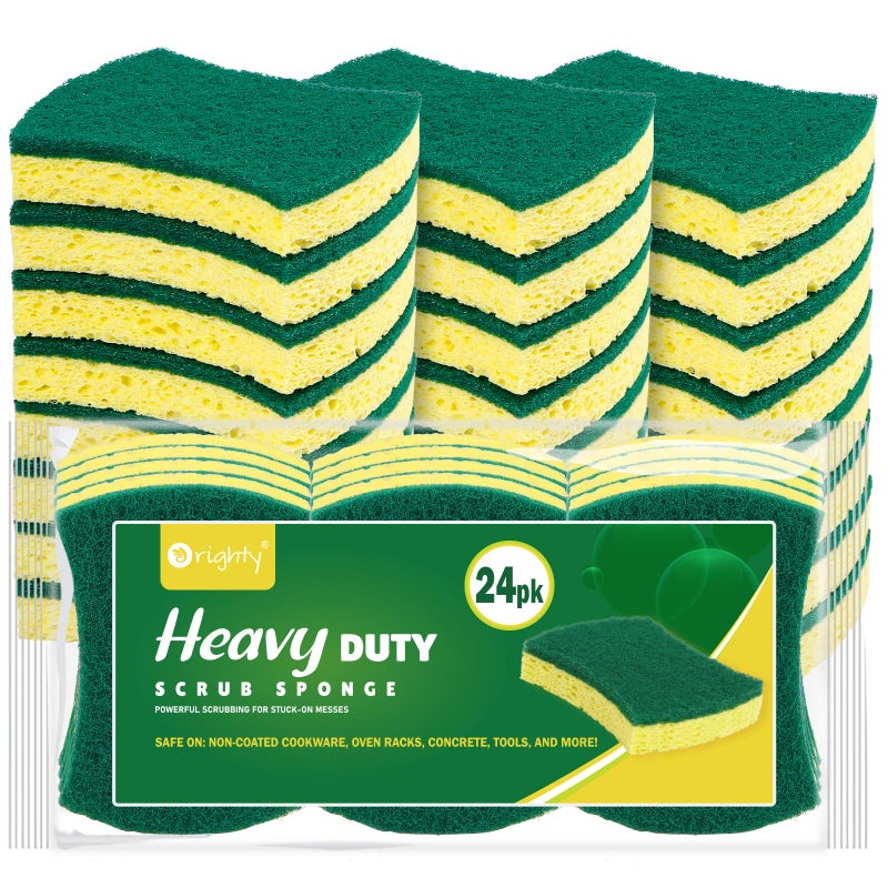 ORIGHTY Heavy Duty Cellulose Scrub Sponges Kitchen Powerful Scrubbing Cleaning Suitable for Washing Dishes and Kitchen Cleaning Absorbent Rich Foam 24 Count