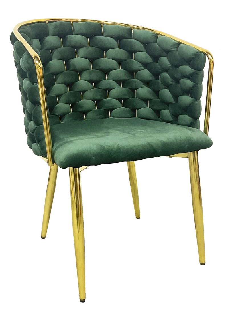 MAPLE HOME DECORATION Maple Home Dining Chair Velvet Twisted Wide Backrest Armrest Golden Metal Leg Comfy Modern Living Kitchen Restaurant Hotel Furniture  - Image 1