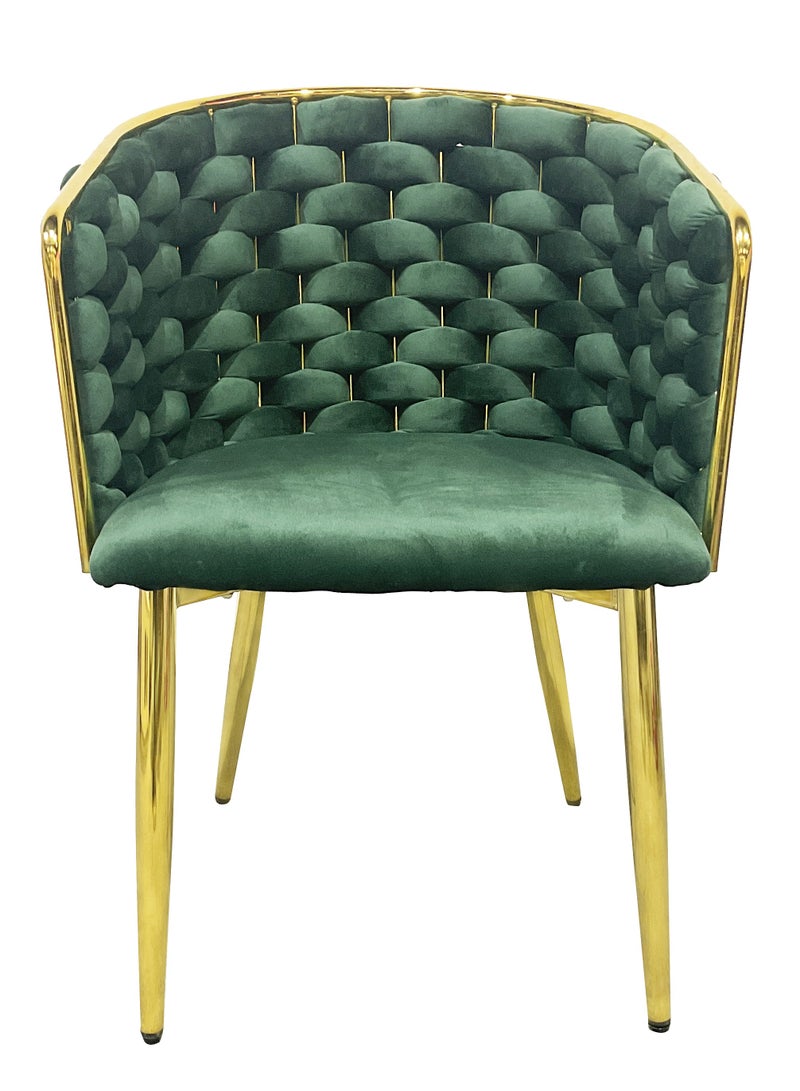 MAPLE HOME DECORATION Maple Home Dining Chair Velvet Twisted Wide Backrest Armrest Golden Metal Leg Comfy Modern Living Kitchen Restaurant Hotel Furniture  - Image 2