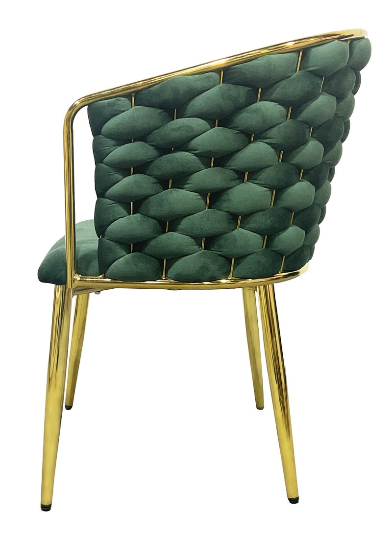 MAPLE HOME DECORATION Maple Home Dining Chair Velvet Twisted Wide Backrest Armrest Golden Metal Leg Comfy Modern Living Kitchen Restaurant Hotel Furniture  - Image 3