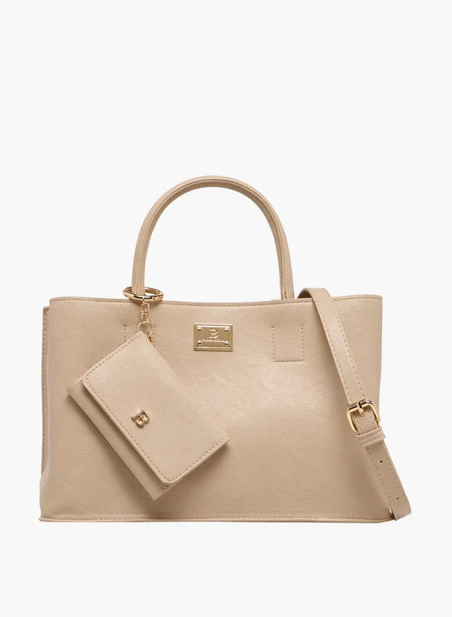 Solid Tote Bag with Adjustable Strap and Detachable Pouch