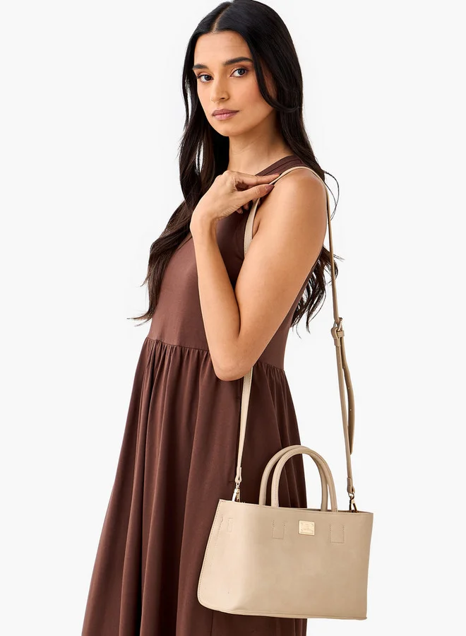 Flora Bella By Shoexpress BEIGE Solid Tote Bag with Adjustable Strap and Detachable Pouch  | Best Price UAE