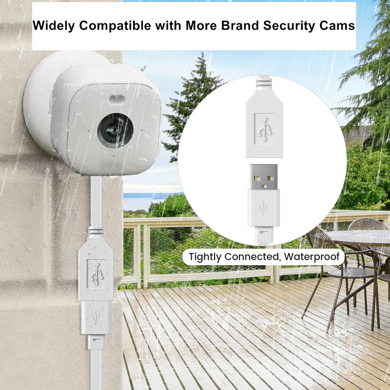 weishan 2-Pack 30ft Power Extension Cable Compatible with Wyze Cam v4,Wyze Cam Pan v3,Wyze OG,Wyze Cam v3 and v3 Pro Security Cameras - 9m Long Flat USB Male to Female Charging Cord, White - Image 5
