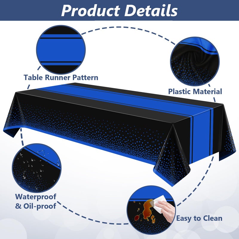 LANLISA Black and Blue Tablecloth Party Decorations 2 Pack, Disposable Plastic Table Cloths for Boss Baby Birthday Graduation Retirement Masquerade Party Decor - Image 5