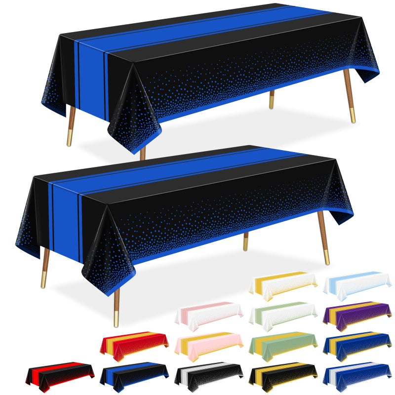 LANLISA Black and Blue Tablecloth Party Decorations 2 Pack, Disposable Plastic Table Cloths for Boss Baby Birthday Graduation Retirement Masquerade Party Decor - Image 1