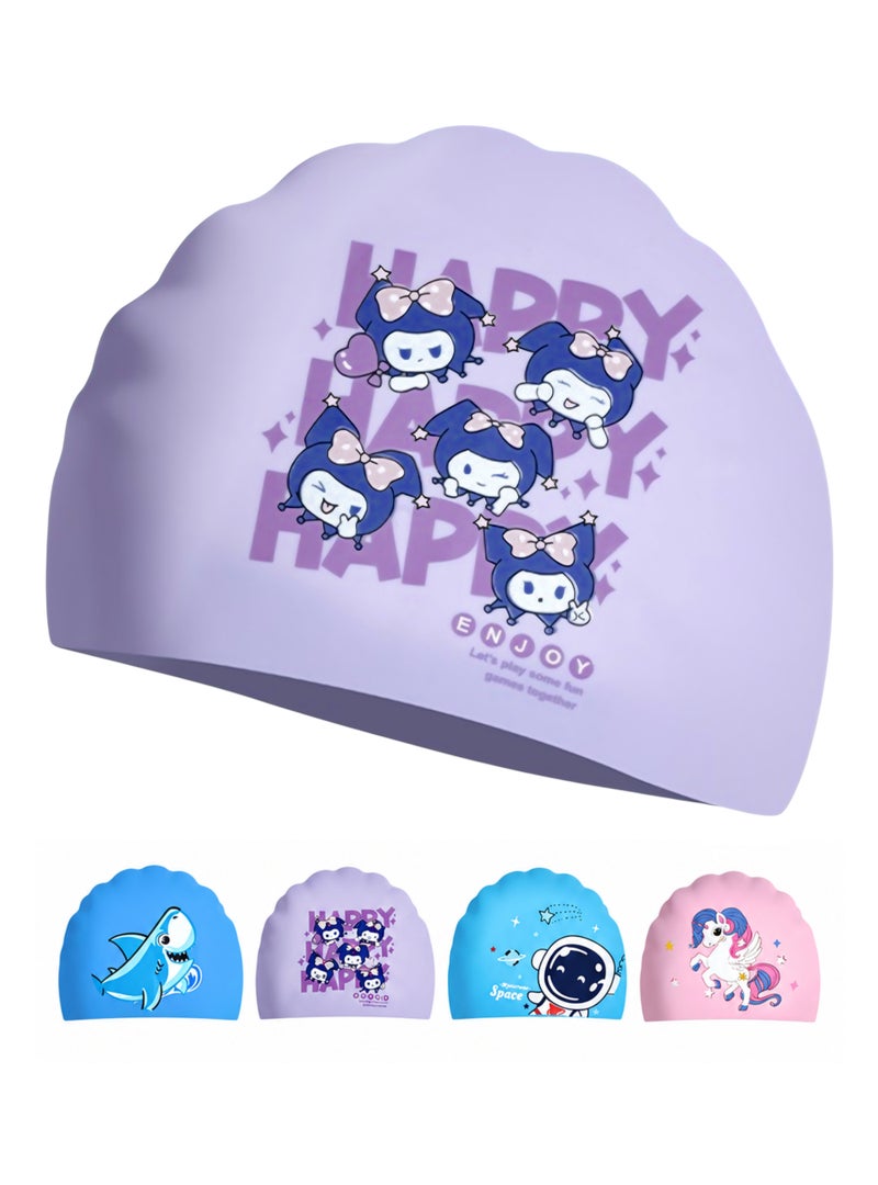 HASTE Kids Swim Cap - Silicone Waterproof Ear Protection - Cartoon - Image 1