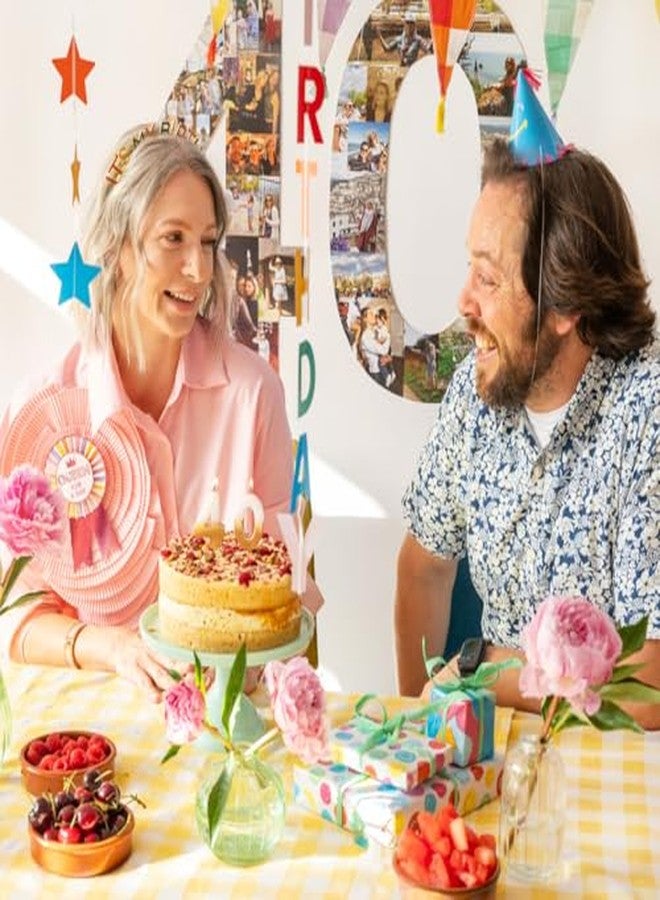 توكينج تيبلز مجموعة طاولات التحدث: ٥ بالونات عيد ميلاد مزينة بنجوم ملونة، زينة معلقة للحفلات مع خيط بطول متر واحد، ألوان باستيلية: أصفر، وردي، أزرق، برتقالي، بالون سقف، قطره ١١٫٨ بوصة عند نفخه - Image 3