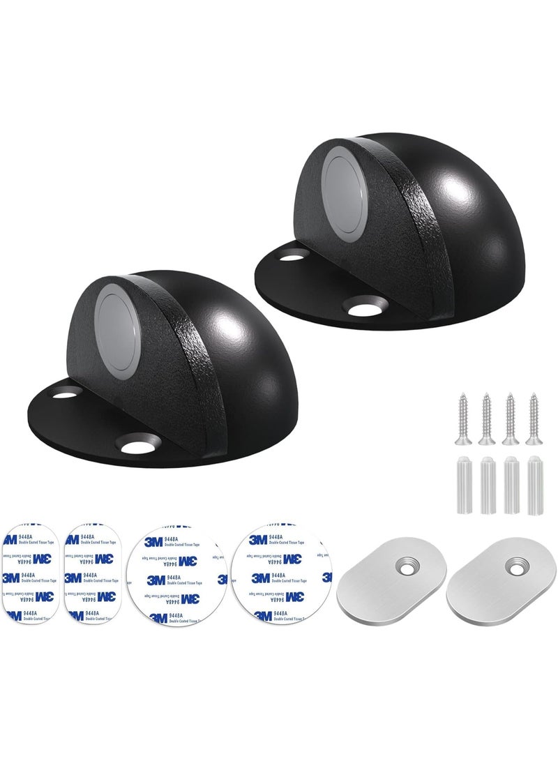 Emerald Magnetic Door Stoppers No Drill Door Stops Magnetic Floor Mount Door Stopper, Self Adhesive, Stainless Steel Magnet Door Stop Wall Protector Door Catch Holder Keep Door Open, Black- (2 Pack) - Image 2