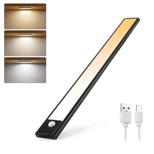 EZVALO Rechargeable Motion Sensor Led Light for Wardrobe 3 Color Modes Magnetic Closet with Stepless Dimming for Under Counter| Under Cabinet Light,Kitchen Light,Cupboard Lights (BLACK-30CM) - Image 1