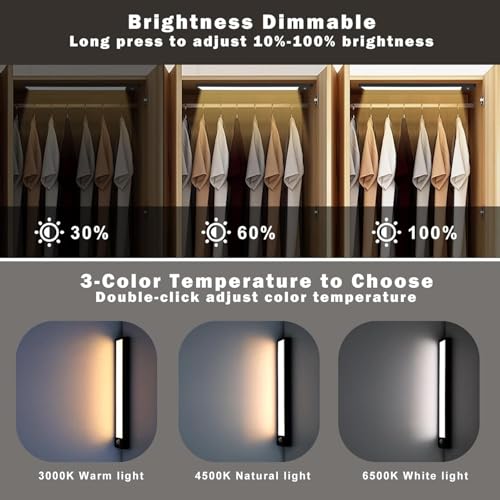 EZVALO Rechargeable Motion Sensor Led Light for Wardrobe 3 Color Modes Magnetic Closet with Stepless Dimming for Under Counter| Under Cabinet Light,Kitchen Light,Cupboard Lights (BLACK-30CM) - Image 2