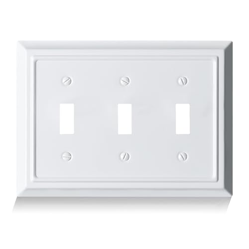 Funkiim Metal Decorative Wall Plate, Electrical Outlet Covers, Light Switch Covers, Thick and Durable Mid Size 6.88'' x 4.92'' Switch Plate in Various Styles (Pure White, 3 Gang Toggle 1 PK) - Image 1