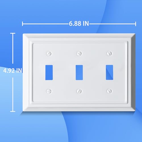 Funkiim Metal Decorative Wall Plate, Electrical Outlet Covers, Light Switch Covers, Thick and Durable Mid Size 6.88'' x 4.92'' Switch Plate in Various Styles (Pure White, 3 Gang Toggle 1 PK) - Image 2