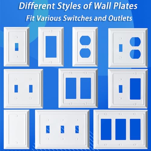 Funkiim Metal Decorative Wall Plate, Electrical Outlet Covers, Light Switch Covers, Thick and Durable Mid Size 6.88'' x 4.92'' Switch Plate in Various Styles (Pure White, 3 Gang Toggle 1 PK) - Image 4