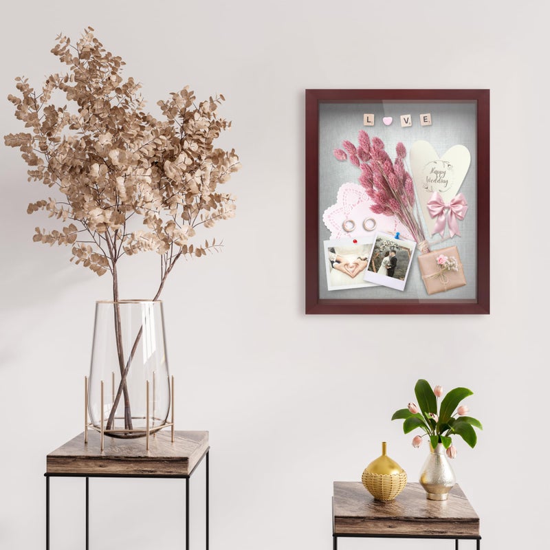 ILOT 12"x16" Solid Wood Mahogany Display Shadow Box Frame - Solid Wood Memory Box for Keepsakes (Picture Box, Military, Wedding, Graduation, and Flower Shadow Box) - Image 2