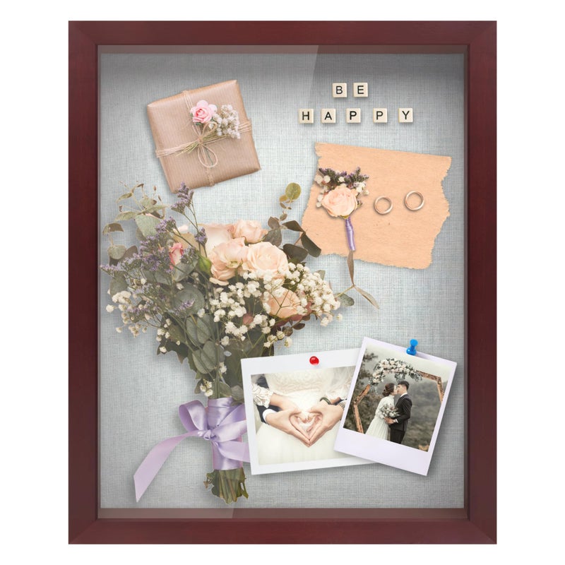 ILOT 12"x16" Solid Wood Mahogany Display Shadow Box Frame - Solid Wood Memory Box for Keepsakes (Picture Box, Military, Wedding, Graduation, and Flower Shadow Box) - Image 1