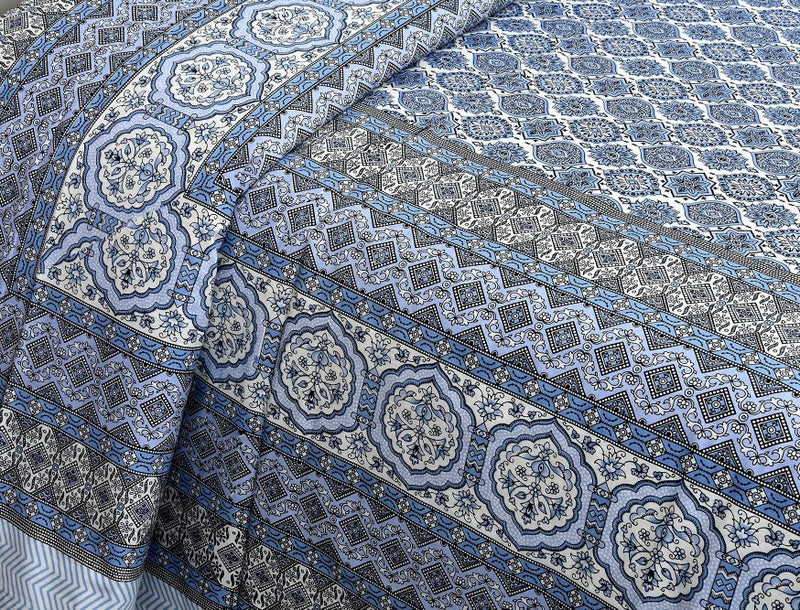 EasyGoods® Pure Cotton Ethnic Jaipuri Printed Double Bedsheet with 2 Pillow Covers | Soft & Breathable 240 TC Fabric | Traditional Rajasthani Design for Elegant Home Decor (Ocean Blue) - Image 3