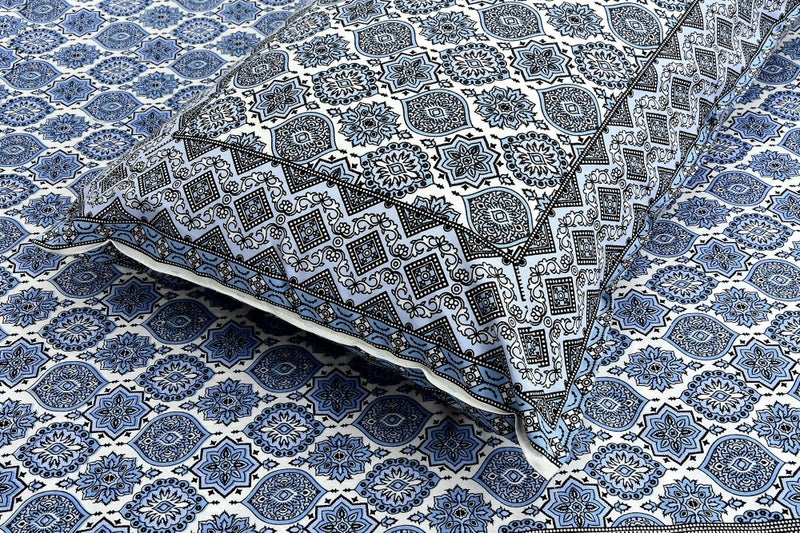EasyGoods® Pure Cotton Ethnic Jaipuri Printed Double Bedsheet with 2 Pillow Covers | Soft & Breathable 240 TC Fabric | Traditional Rajasthani Design for Elegant Home Decor (Ocean Blue) - Image 5