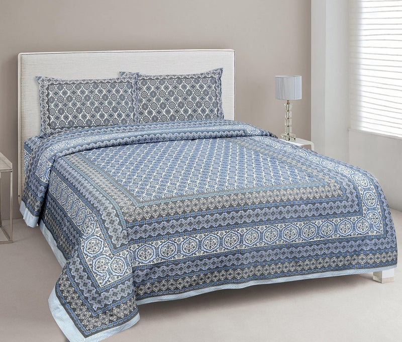 EasyGoods® Pure Cotton Ethnic Jaipuri Printed Double Bedsheet with 2 Pillow Covers | Soft & Breathable 240 TC Fabric | Traditional Rajasthani Design for Elegant Home Decor (Ocean Blue) - Image 2