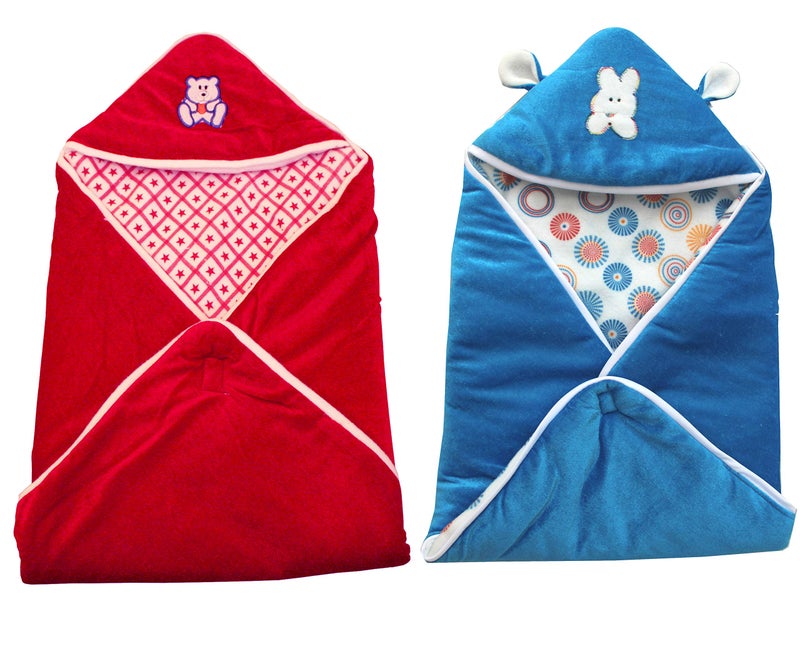 My Newborn Multipurpose Sleeping Bag with Wrap Blanket Combo, Sky/Red-Hoods (Pack of 2) (66.0cm L X 66.0cm W) - Image 1