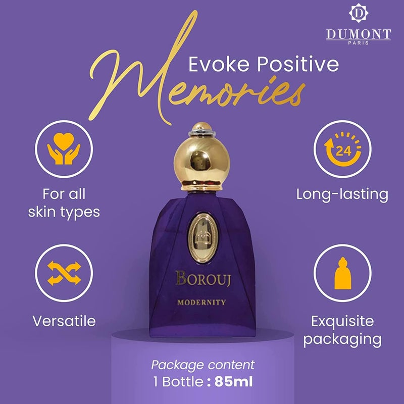 Dumont BOROUJ MODERNITY - 85ml Travel Size - Arabian-Inspired Unisex Perfume for Men & Women - Citrus, Floral, Fruity, Amber & Wood Fragrance - Long Lasting Cologne Mist & Body Spray - Image 3