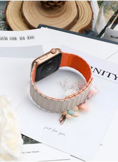 KENSUO Magnetic Bands Bracelet for Apple Watch Ultra/2 Band 49mm 45mm 44mm 46mm 42mm iWatch band 40mm 41mm 38mm Women/Men,Silicone Strap Sport Loop Wristbands for Apple Watch Series 10/9/8/7/6/5/4/3/2/SE，White and Orange  - Image 3